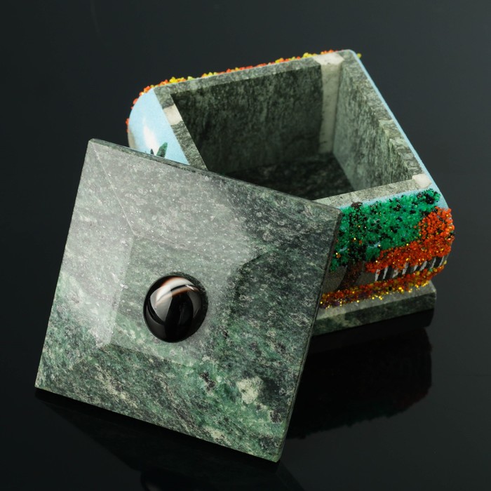 Шкатулка "Осень 7х7 см 112240 змеевик