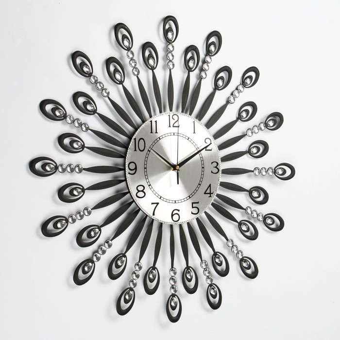 Часы настенные интерьерные "Серия Ажур. Мерцание", d=60 см, чёрные, циферблат белый