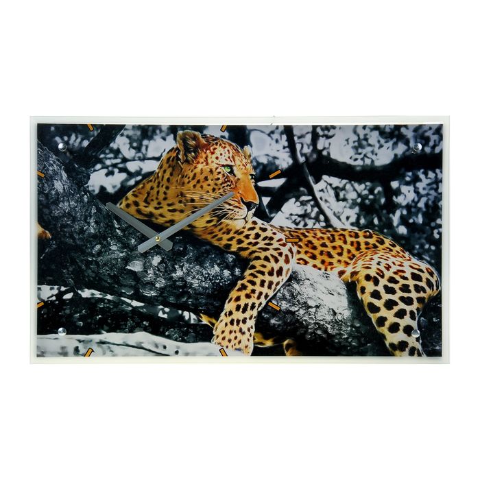 Часы настенные прямоугольные "Леопард на дереве", 35х60 см