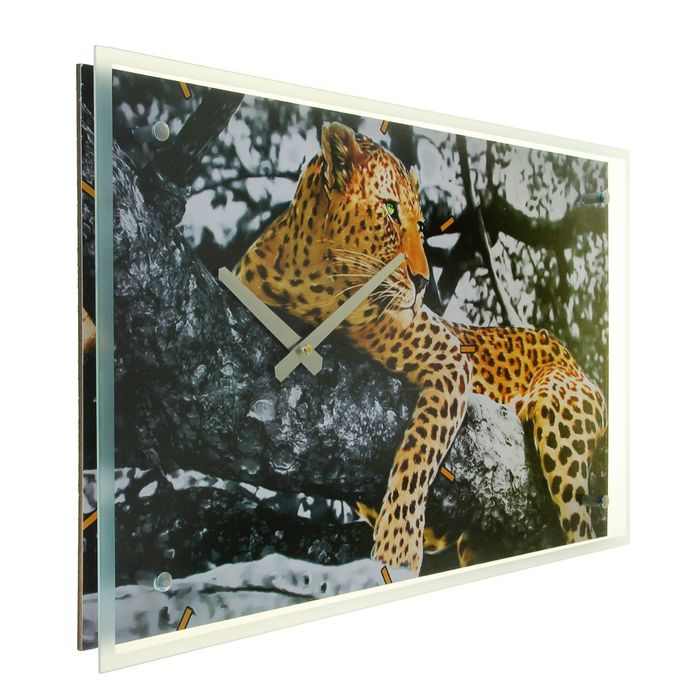 Часы настенные прямоугольные "Леопард на дереве", 35х60 см