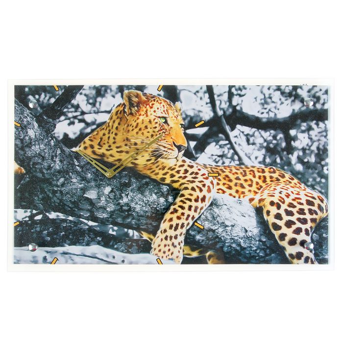Часы настенные прямоугольные "Леопард на дереве", 35х60 см