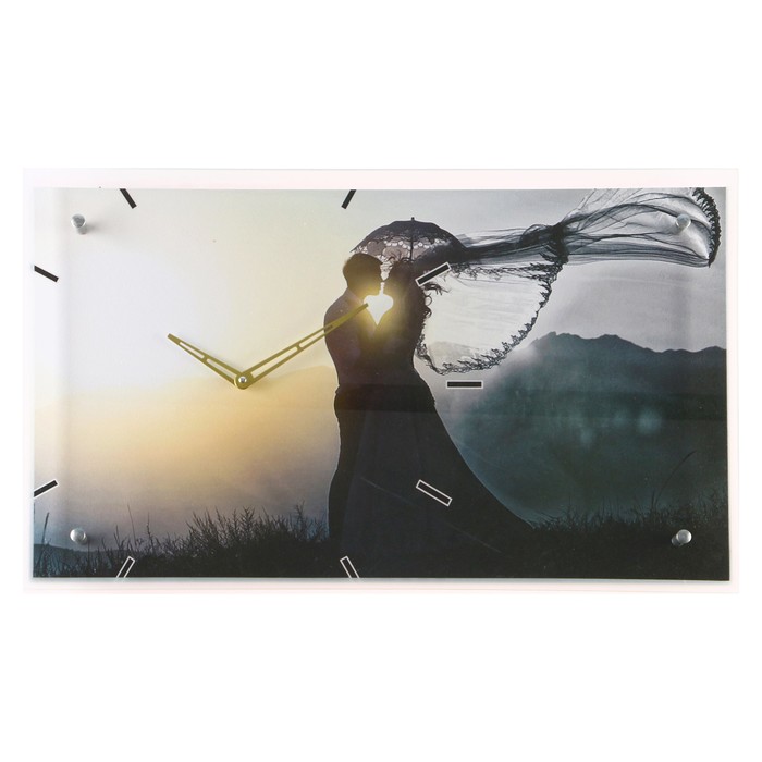 Часы настенные прямоугольные "Влюбленные на закате", 35х60 см