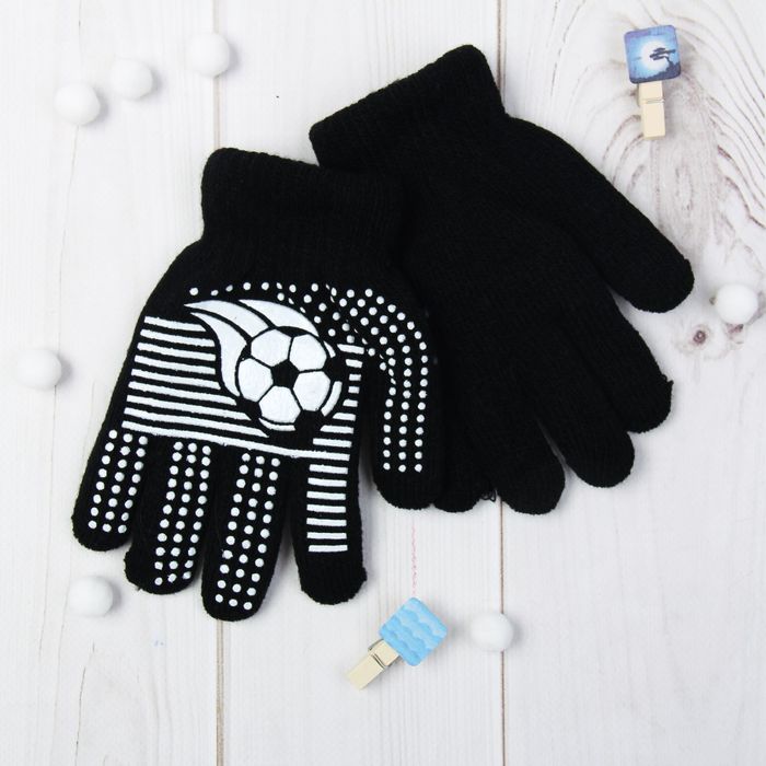 Перчатки детские "Футбол", размер 18 (р-р произв. 16*1*8), цвет чёрный 65483