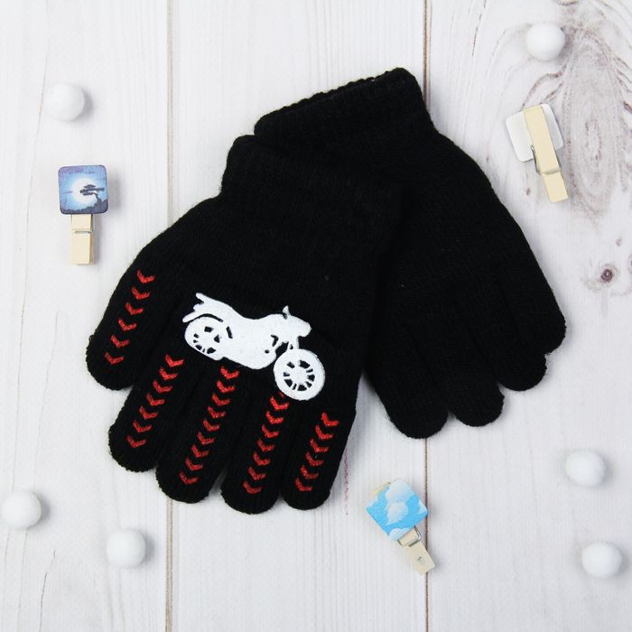 Перчатки детские "Байк", размер 16 (р-р произв. 14*1*8), цвет чёрный 65479