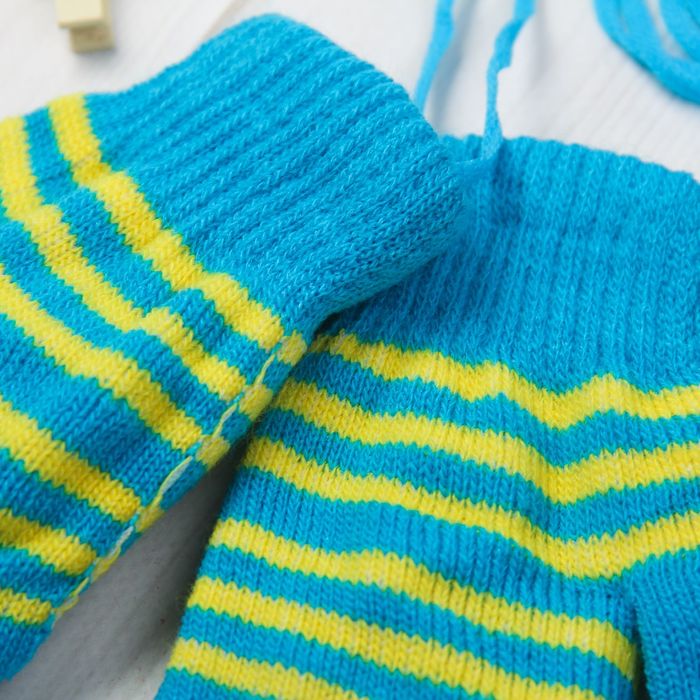 Варежки детские "Полосатик", размер 16 (р-р произв. 13*0,5*7), цвет голубой 65501