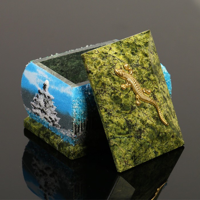 Шкатулка "Зима", с ящеркой, 6х8 см, каменная крошка, серпент