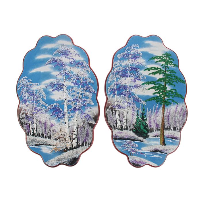 Картина "Зима" в форме облака, каменная крошка