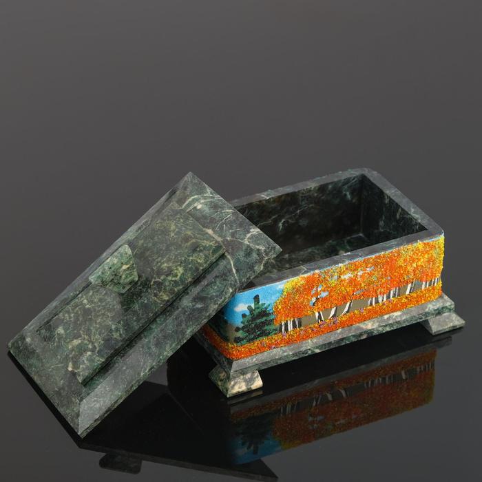 Шкатулка "Осень" змеевик, каменная крошка