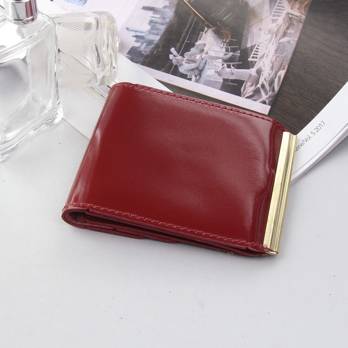 Зажим для купюр на кнопке, отдел для монет, цвет красный