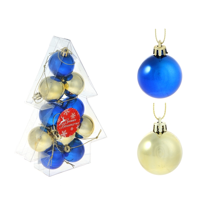 Новогодние шары "Сине-золотая ёлочка" (набор 10 шт.)