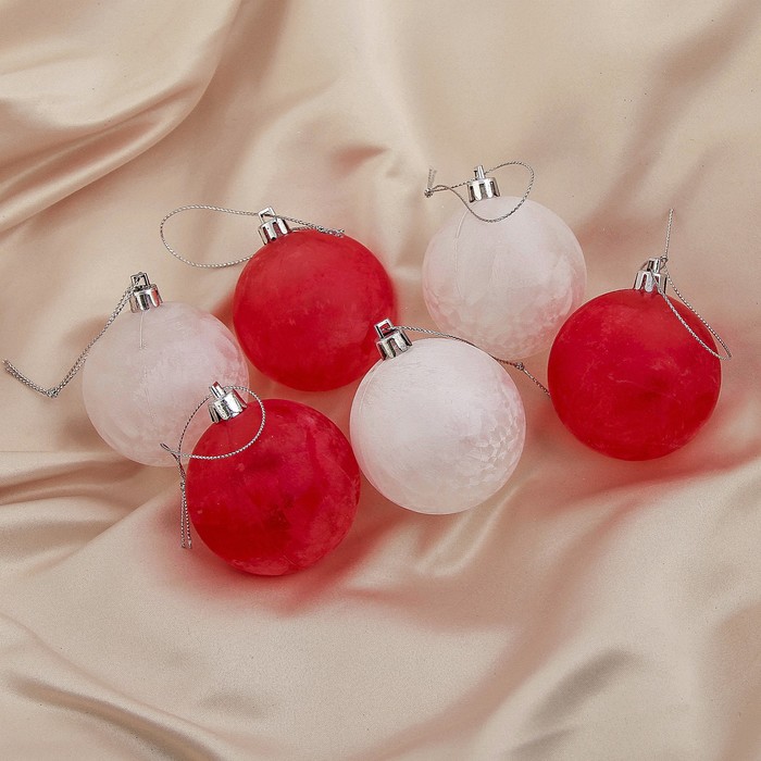 Новогодние шары "Бело-красный туман" (набор 6 шт.)