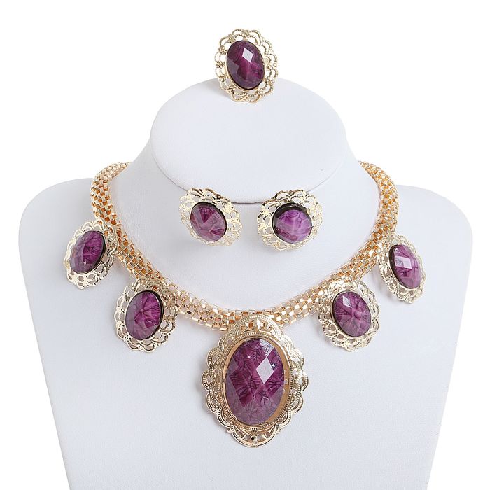 Набор 3 предмета: серьги, колье, кольцо "Арабика" овалы, цвет МИКС