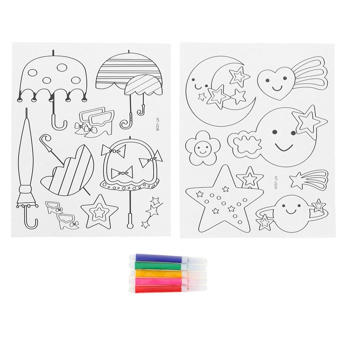 Раскраска - наклейки "Погода", 2 листа + 5 фломастеров