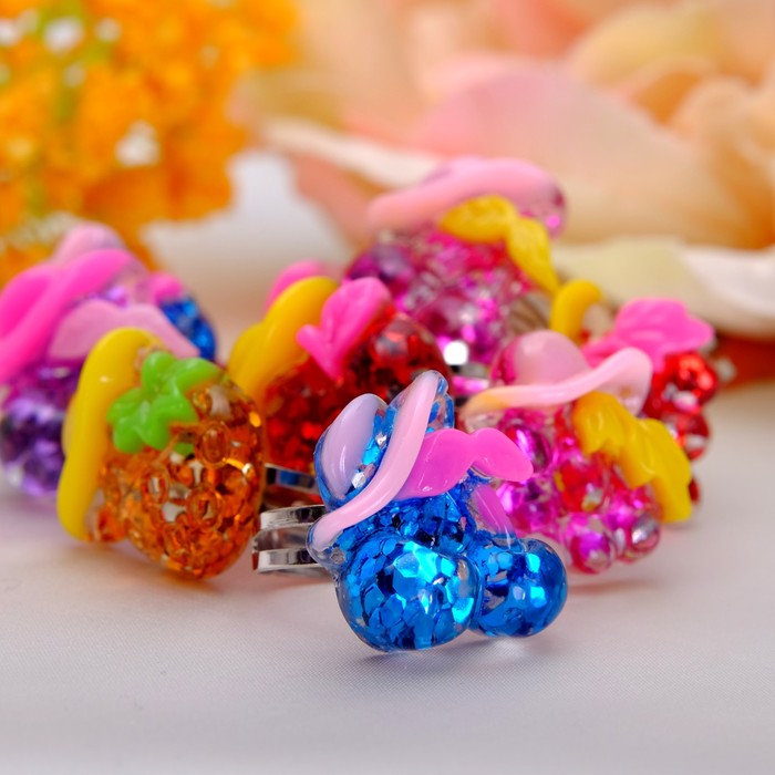 Кольцо детское "Выбражулька" ягодное конфетти, цвет МИКС, безразмерное, форма МИКС