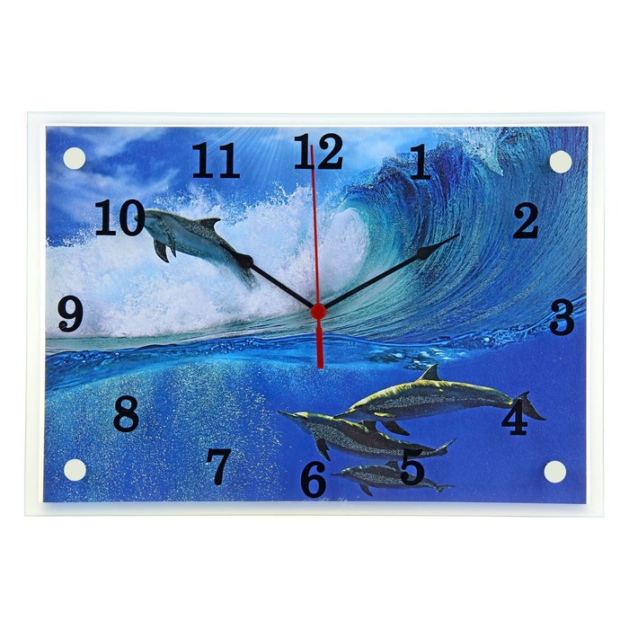 Часы настенные прямоугольные "Дельфины", 25х35 см микс