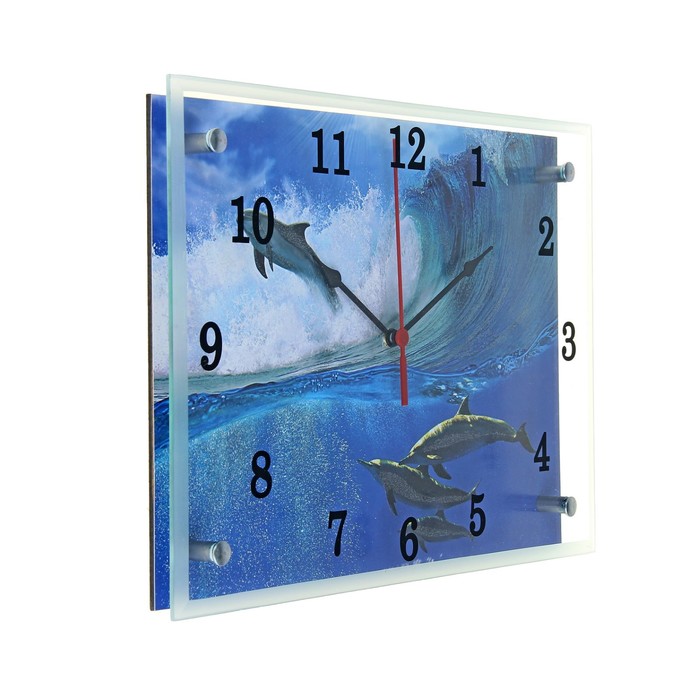 Часы настенные прямоугольные "Дельфины", 25х35 см микс