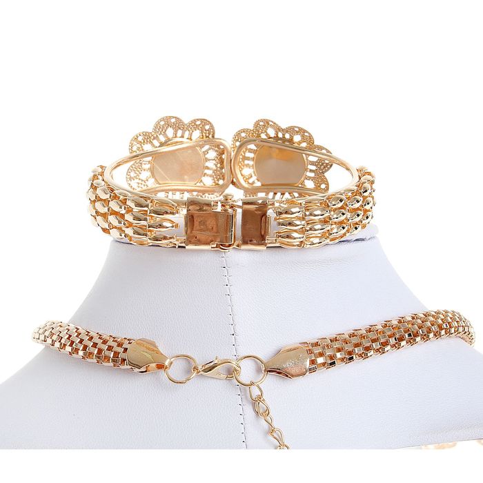 Набор 4 предмета: серьги, колье, браслет, кольцо "Арабика" цветы, цвет МИКС