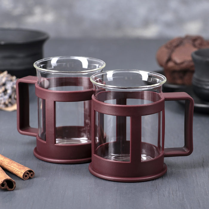 Набор кружек 200 мл "Классика", 2 шт, цвет коричневый