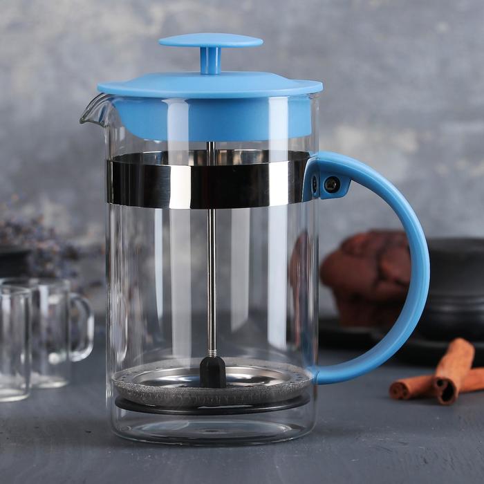 Чайник заварочный френч - пресс Доляна «Гарсон», 800 мл, стекло, цвет голубой чайник заварочный доляна зайка 800 мл