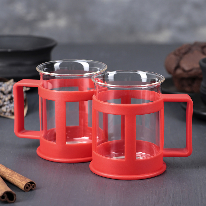 Набор кружек 200 мл "Классика", 2 шт, цвет красный