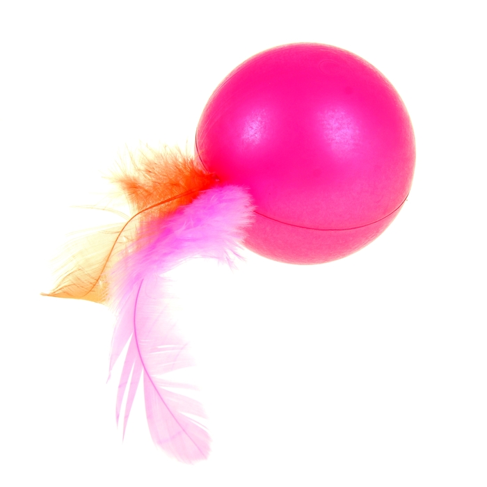 Игрушка для кошек "Мячик с пером", микс цветов