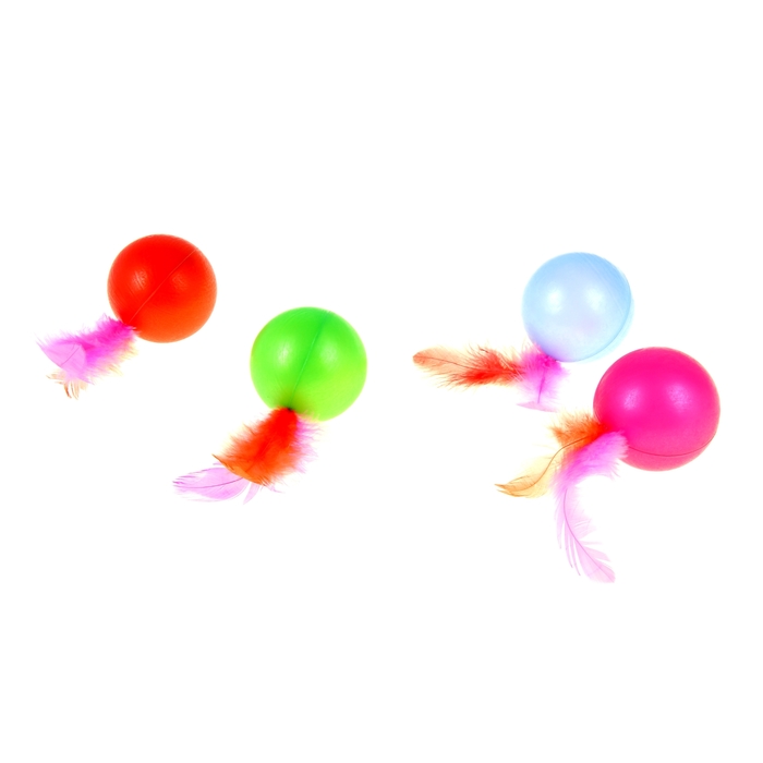Игрушка для кошек "Мячик с пером", микс цветов