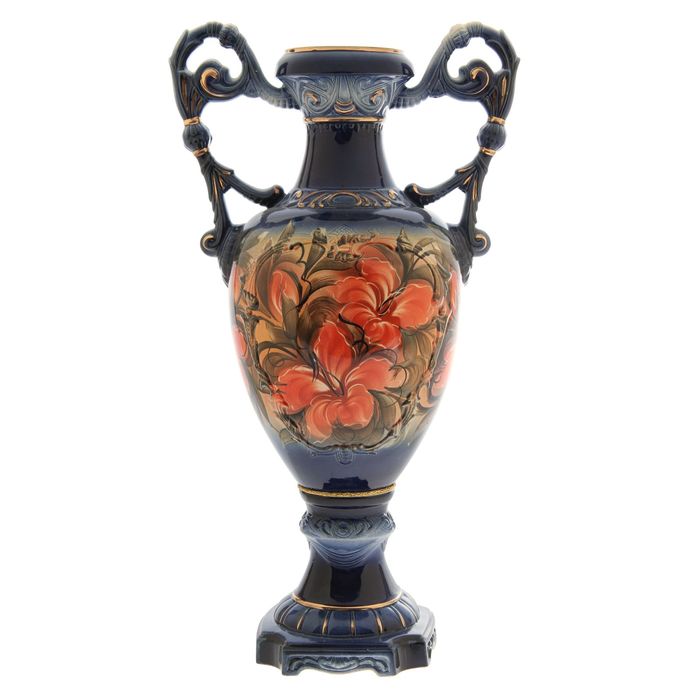 Ваза напольная "Флорена" кобальт, жёлтые цветы