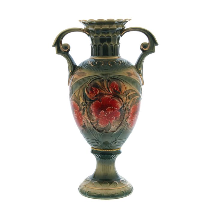 Ваза напольная "Каскад" мак, зелёная