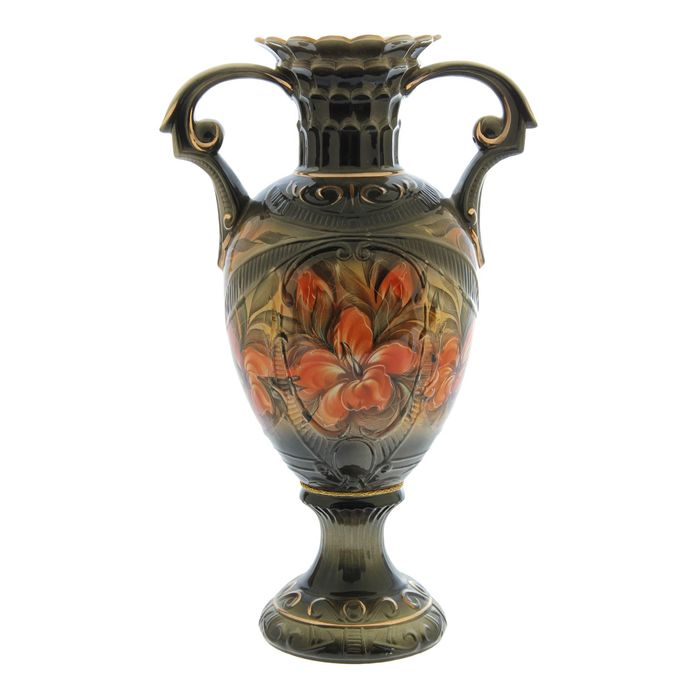 Ваза напольная "Каскад" жёлтые цветы, чёрная