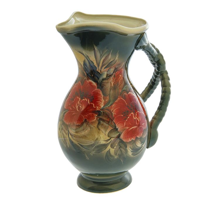 Ваза напольная "Кувшин" мак, зелёная