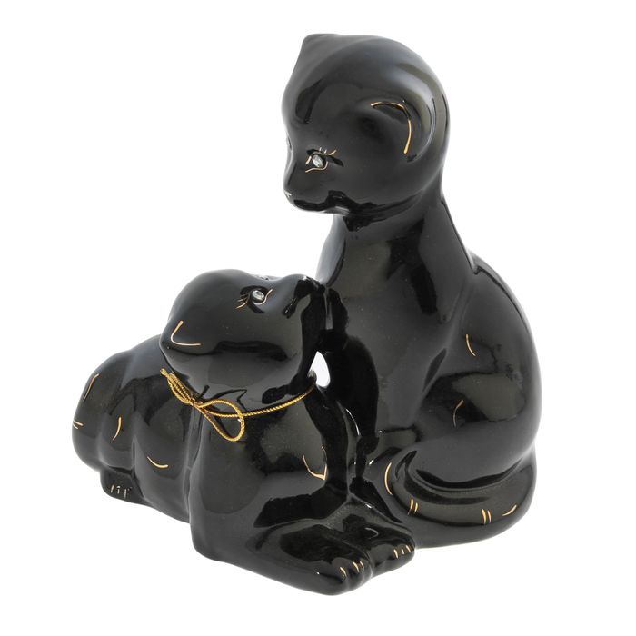 Копилка "Кошки" взгляд, тесьма, глазурь, чёрная