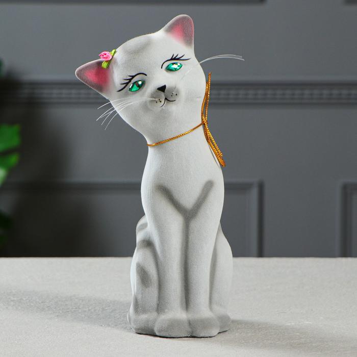 Копилка "Алиса" малая, флок, бантик, серая, микс