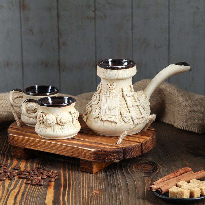 Кофейный набор, турка и 2 чашки, 0,6 л турка, 0,25 л, чашки