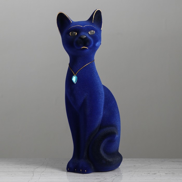 Копилка "Кот Кузя" малая, флок, синяя