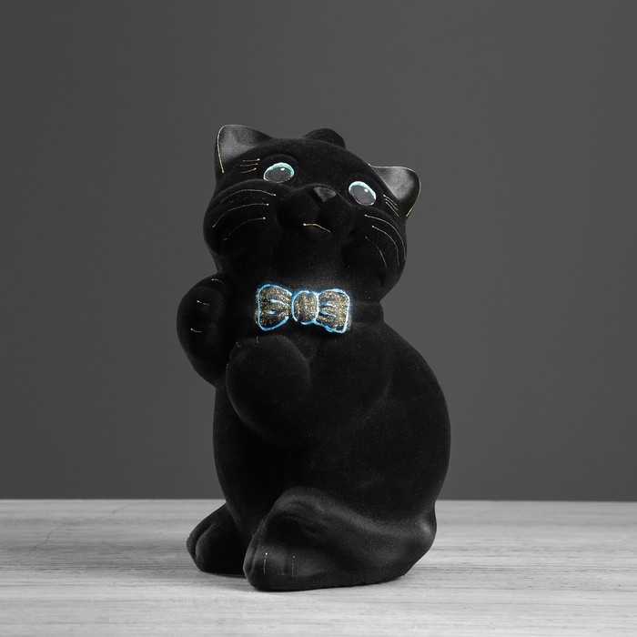 Копилка "Кот Пушистик" малая, флок, чёрная