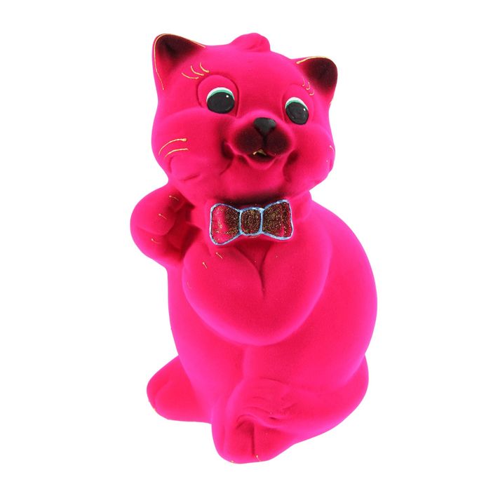 Копилка "Кот Пушистик" малая, флок, розовая