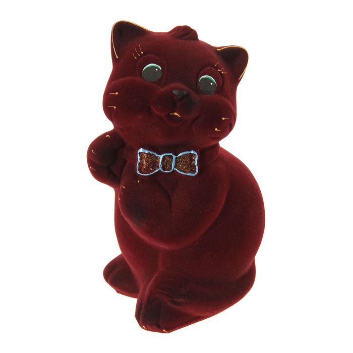 Копилка "Кот Пушистик" малая, флок, бордовая