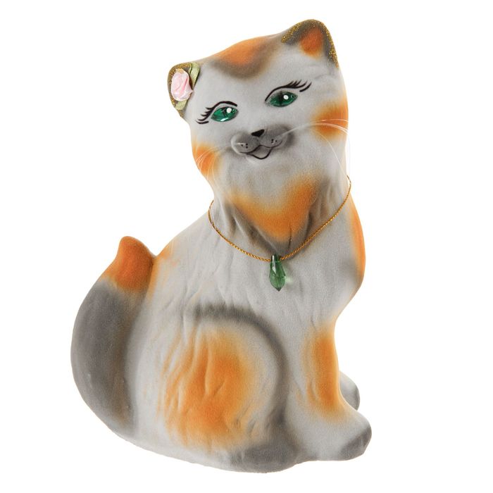 Копилка "Кошка Сима" малая, флок, серая