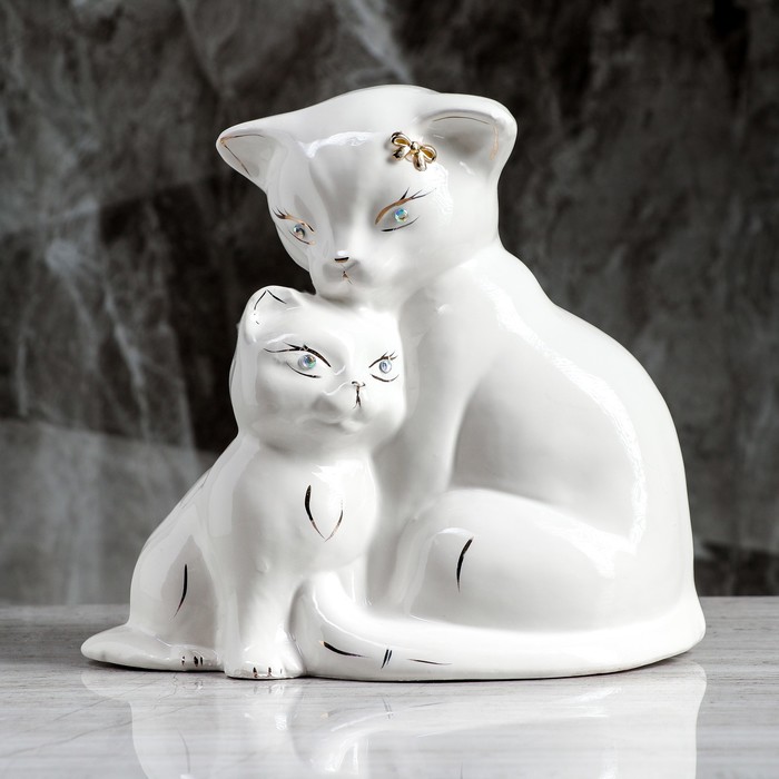 Копилка "Кошка с котёнком" глянец, белая