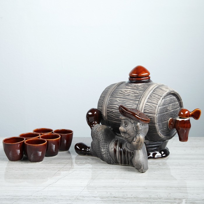 Бочка для вина с рюмками "Моряк" шамот, 4 л