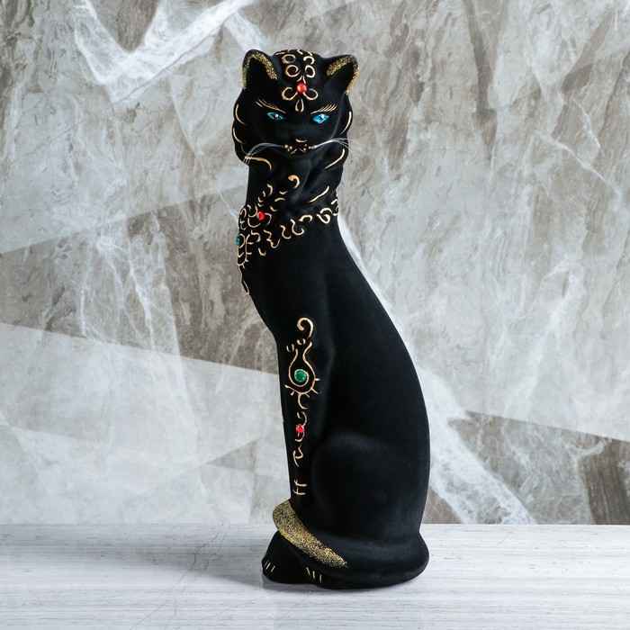 Копилка "Кошка с ожерельем" флок, чёрная