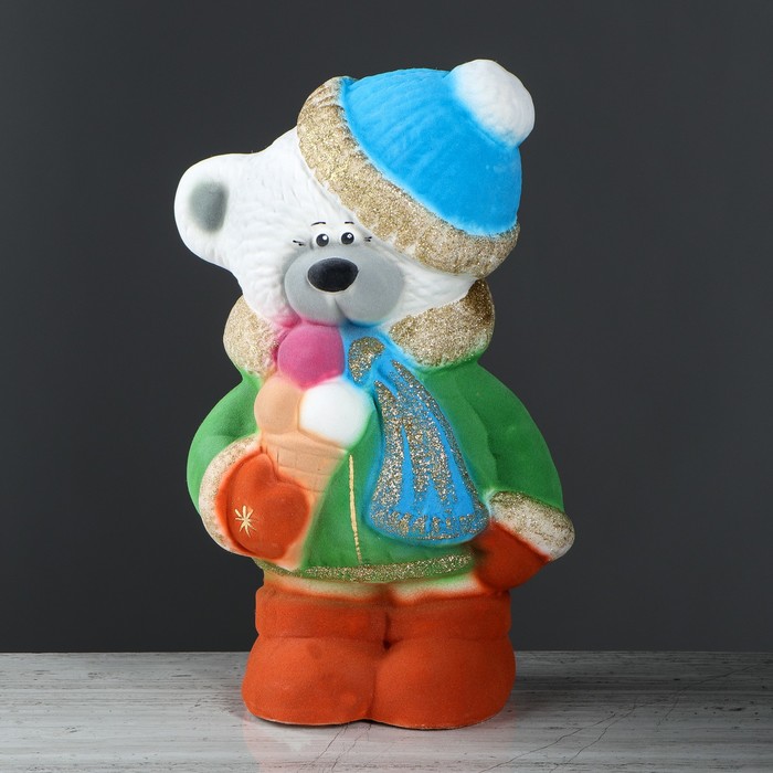 Копилка "Мишка с мороженым" флок, белая