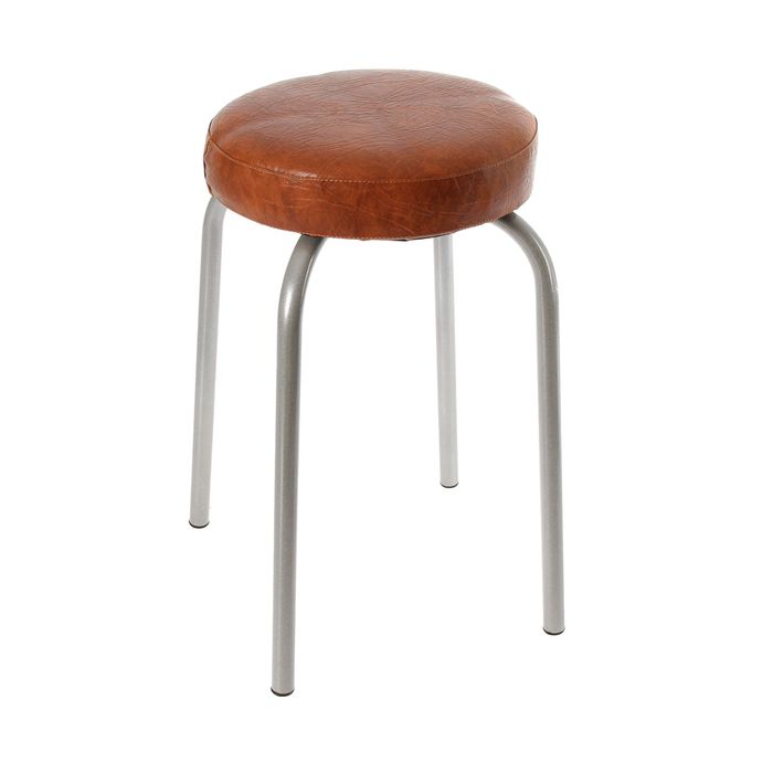 Табурет мягкий "Пуф", порошковое покрытие искра-хром, цвет рыжекоричневый