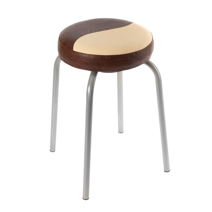 Табурет мягкий "Пуф", порошковое покрытие искра-хром, цвет шоколад/ваниль