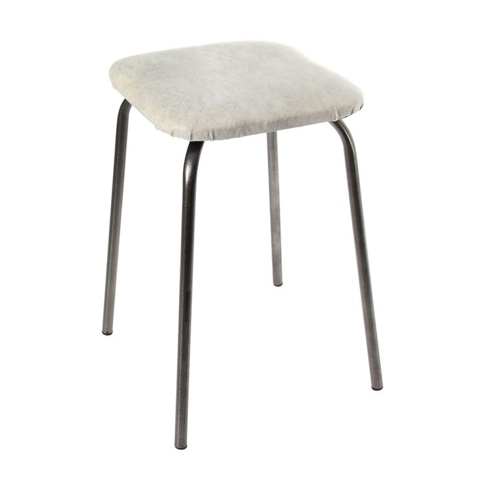 Табурет мягкий, с серебряным покрытием ножек, цвет белый мрамор