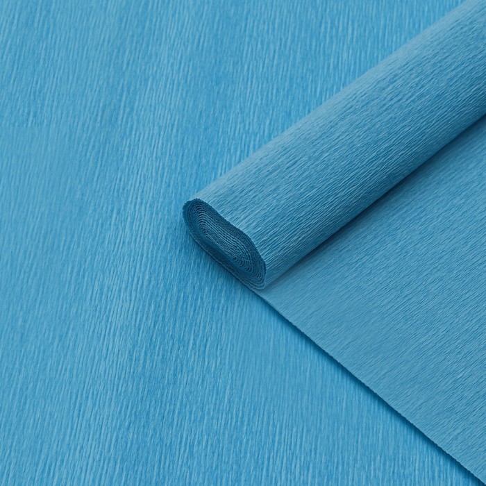 Бумага для упаковок и поделок, гофрированная, небесная, голубая, однотонная, двусторонняя, рулон 1 шт., 0,5 х 2,5 м