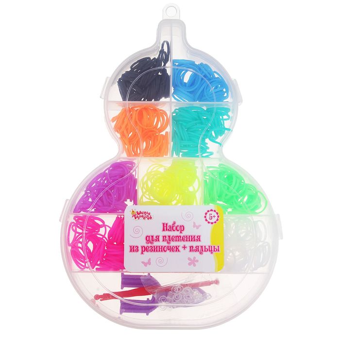 Резиночки для плетения, набор из 10-ти однотонных цветов по 50 шт., пяльцы, 2 крючка, крепления, МИКС