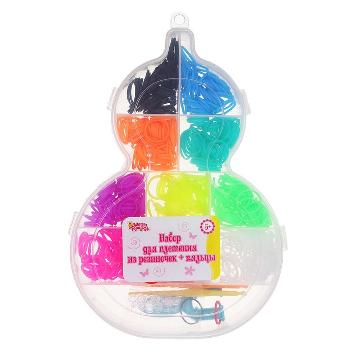 Резиночки для плетения, набор из 10-ти однотонных цветов по 50 шт., пяльцы, 2 крючка, крепления, МИКС