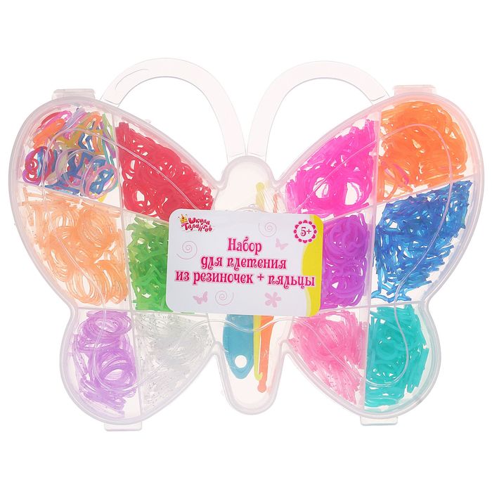 Резиночки для плетения ребристые, набор из 12-ти цветов по 50 шт., пяльцы, 2 крючка, крепления, МИКС