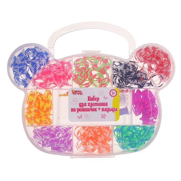 Резиночки для плетения, набор из 10-ти двухцветных видов по 50 шт., пяльцы, 2 крючка, крепления, МИКС